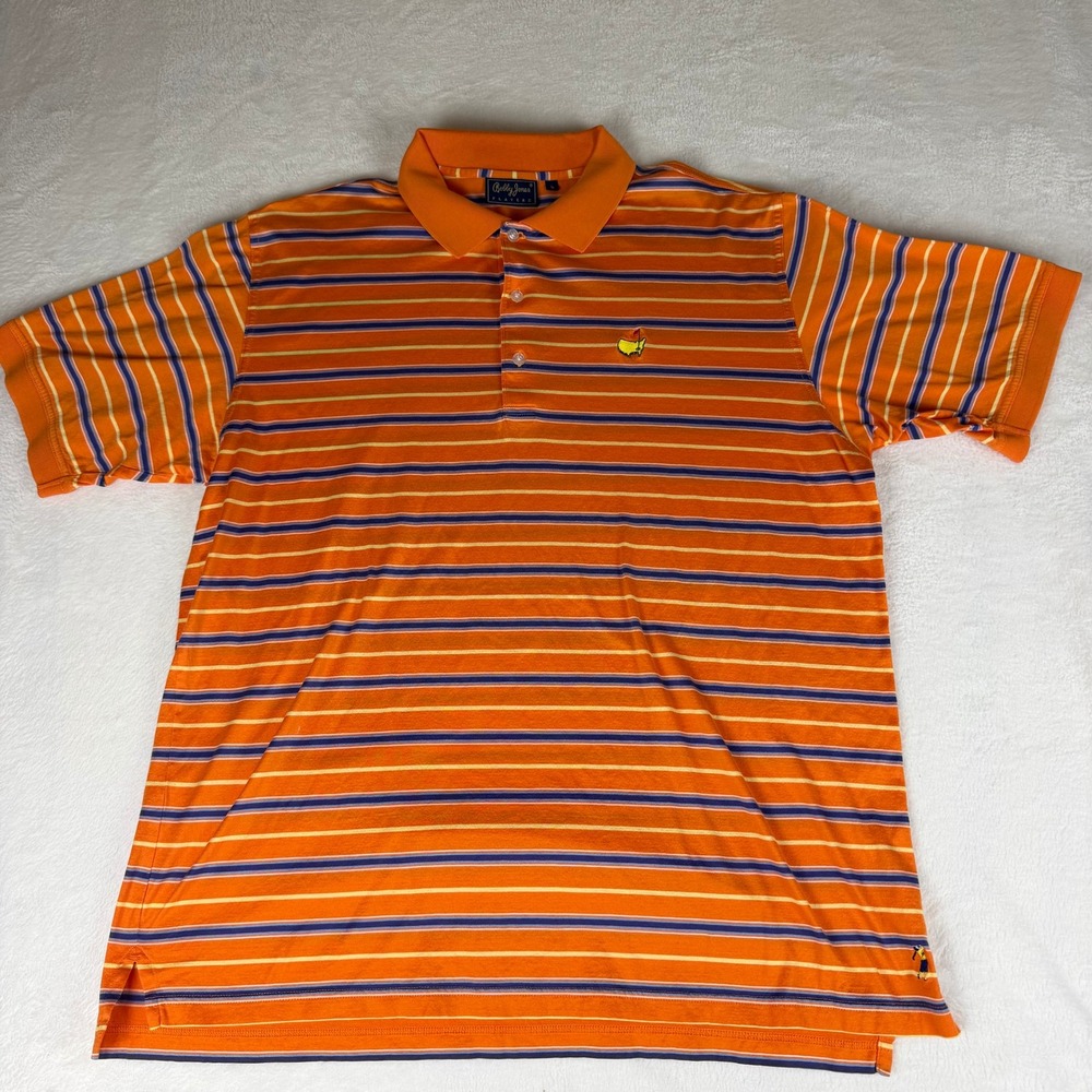 Bobby Jones Players Masters Golf Polo Shirt Mens Large Orange Striped